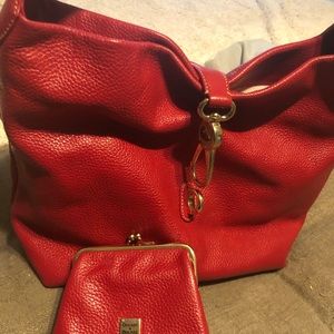 Auth Pebbled Leather bag& red sm change purse.